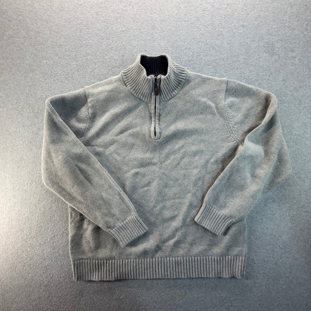 LL Bean Mens Gray 100% Cotton Quarter Zip Mock Neck Sweater Large 287736
